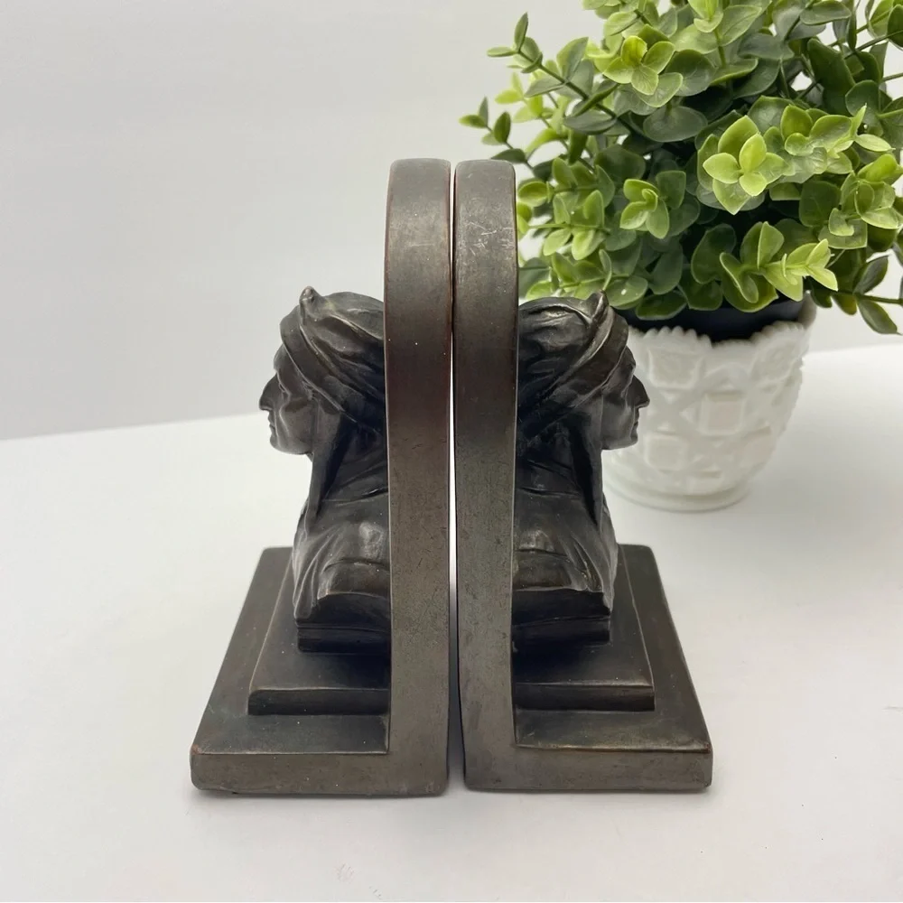 Vintage Antique Sculpture Dante Bronze Bookends - Picture 11 of 12